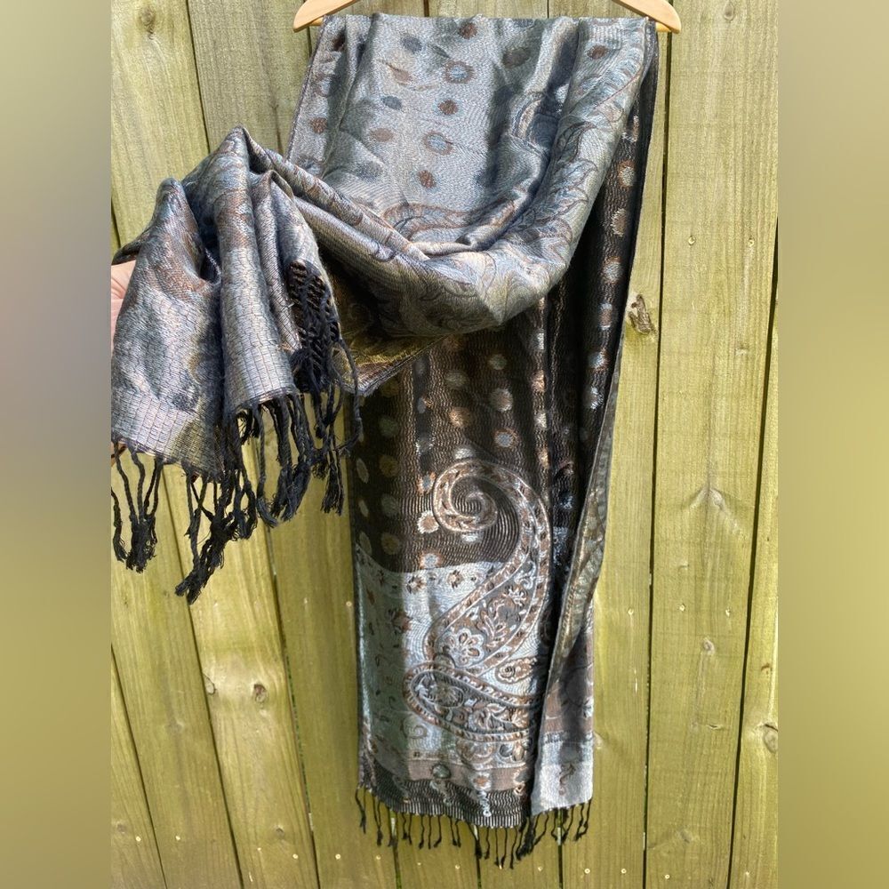 Cejon Scarf wrap squares multicolor women silver tassel shawl metallic